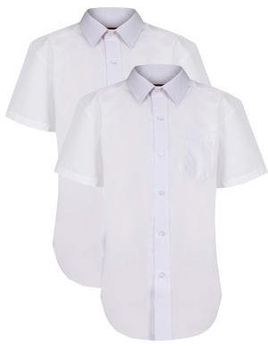 Winterbottom Reg Fit Non-Iron Short Sleeve Shirts 2pk - White (Pre-School - Year 6)